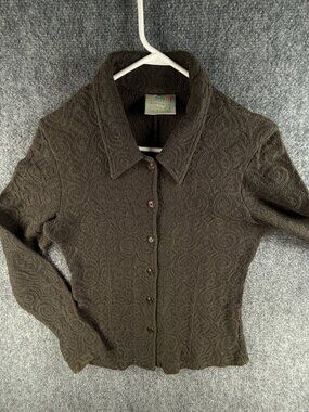 COOGI Women Cardigan Sweater Collared Swirl Knit Large Cotton Australia Stretch